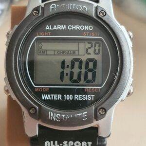 10/$20 Vtg Armitron 40/6665 Silver/Grey Digital Alarm Chrono Men's Watch